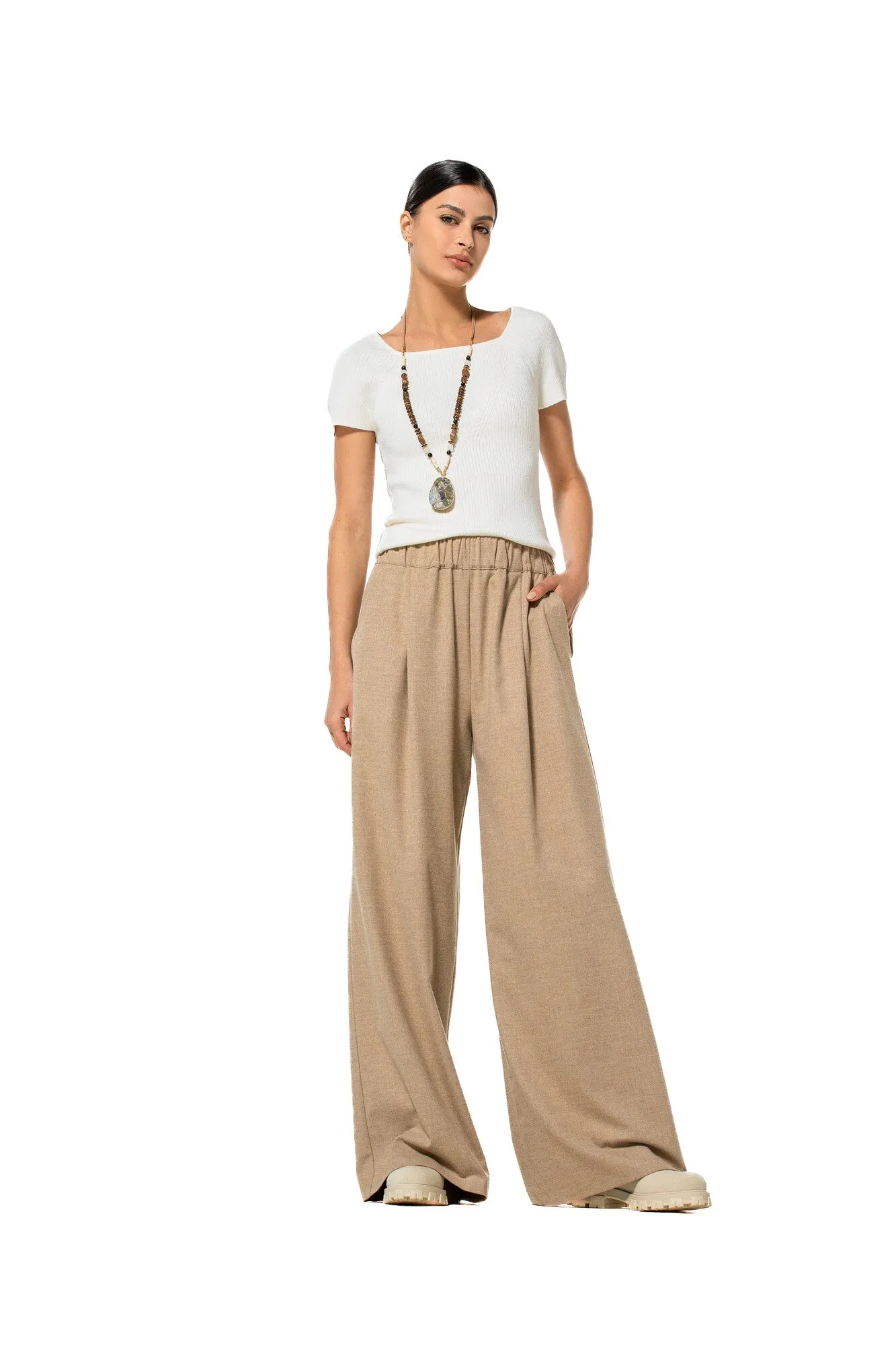 Caroline Biss LOOSE-FITTING WIDE WOOL-MIX TROUSERS