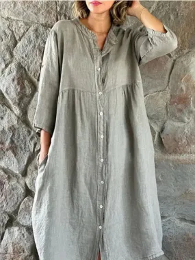 Casual Cotton Linen Shirt Dress for Women's in Medium - B-80248