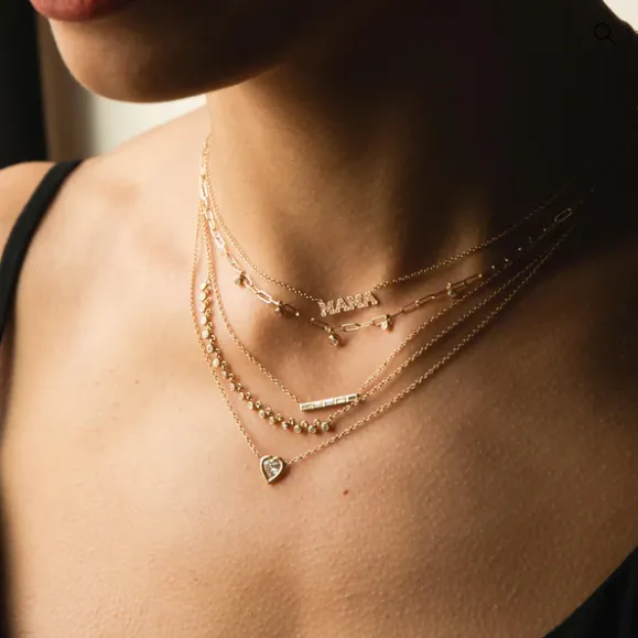 Channel Set Baguette Diamond Bar Necklace