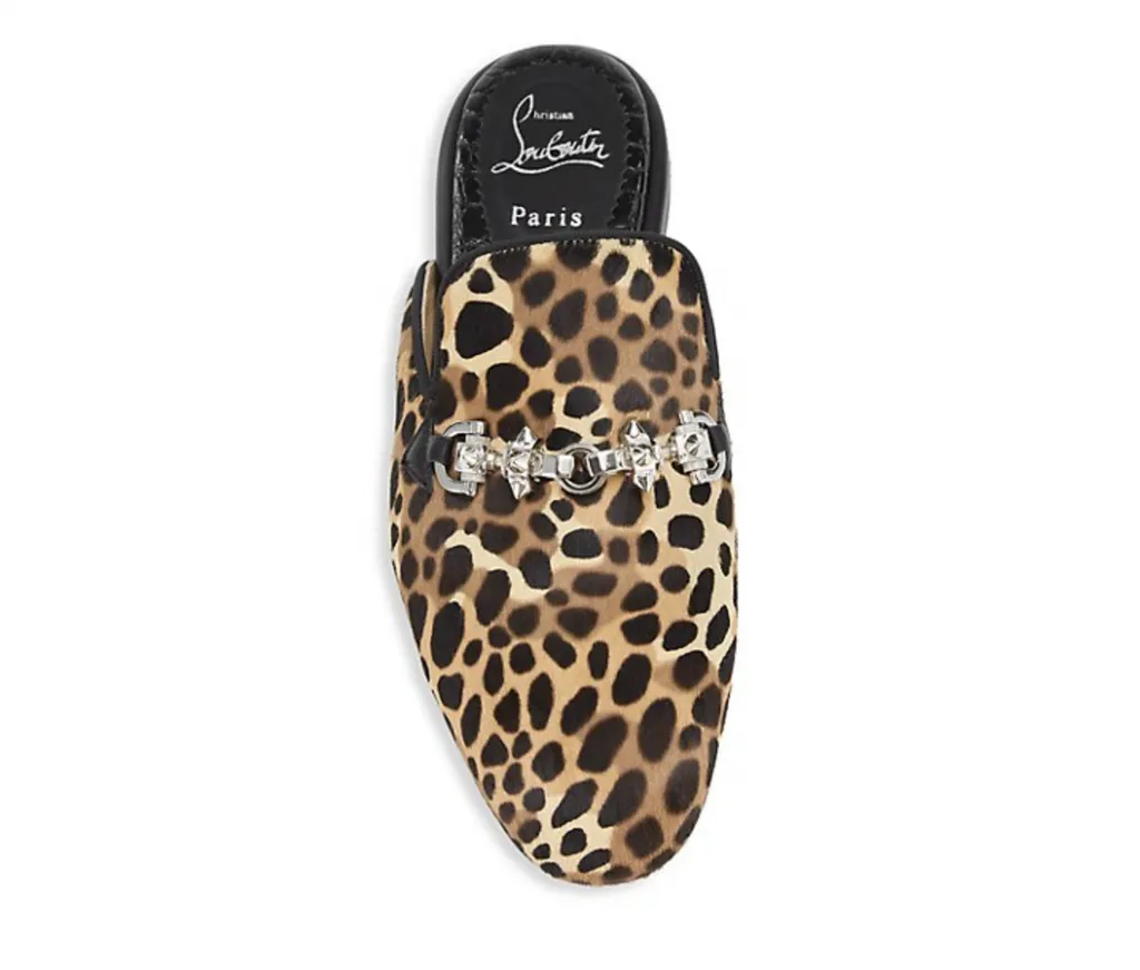 CHRISTIAN LOUBOUTIN COOLITO SWING EMBELLISHED LEOPARD PRINT CALF HAIR MULES