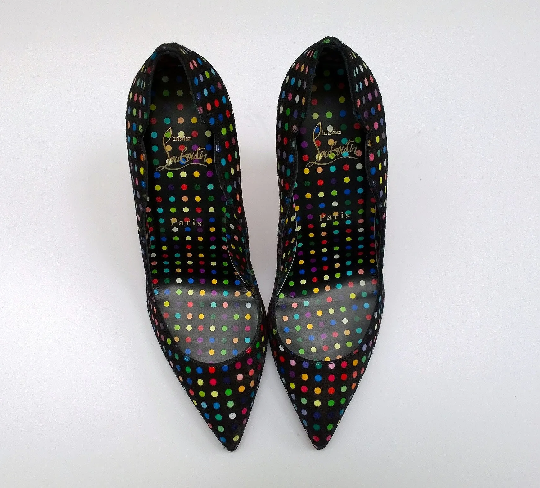 Christian Louboutin Hot Chick 100 Black Suede Polka Dot Heels