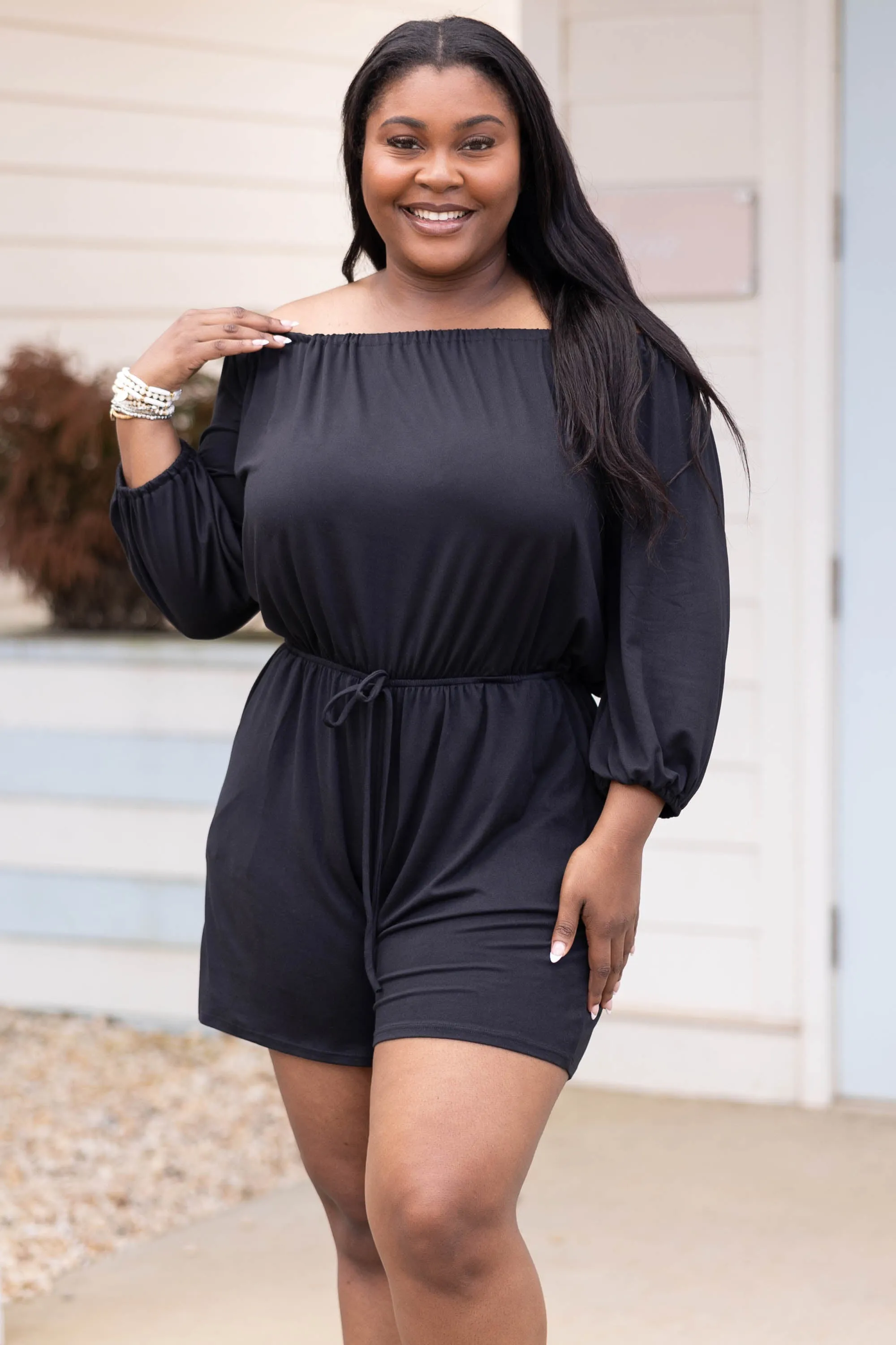 Circling Back Romper, Black - Women's Black Romper with Circular Design