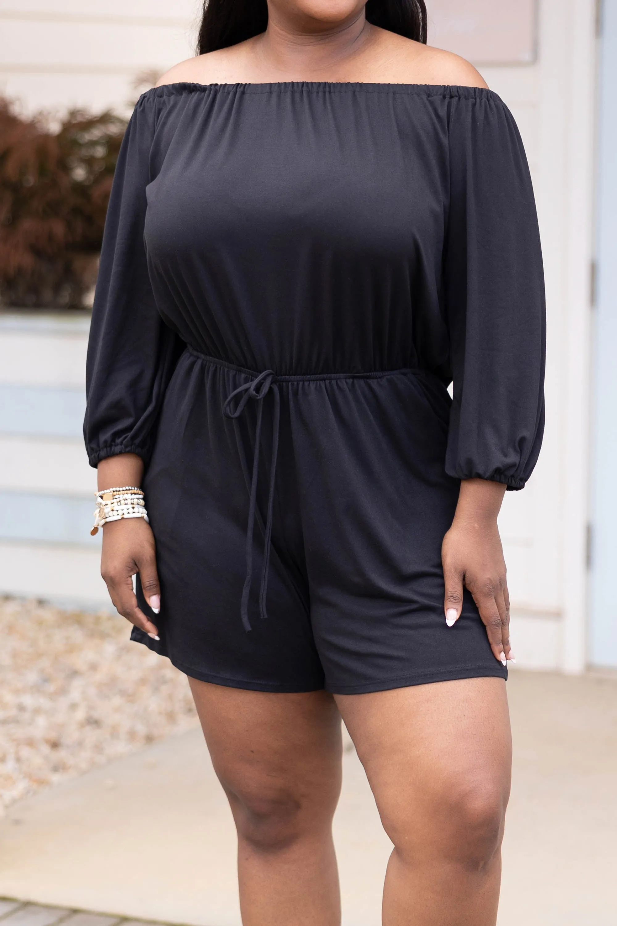 Circling Back Romper, Black - Women's Black Romper with Circular Design