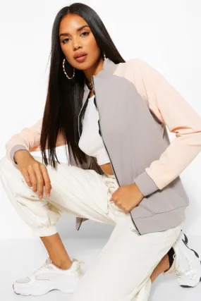 Color Block Funnel Neck Bomber Jacket