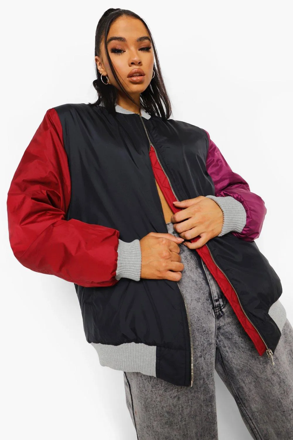 Colorblock Padded Bomber Jacket