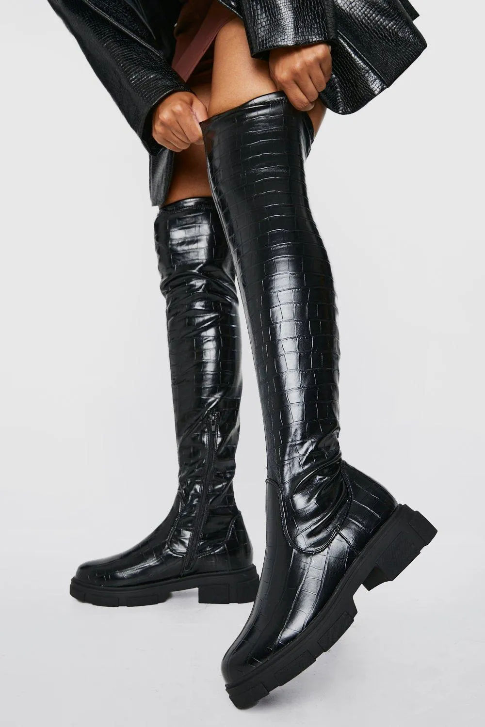 Croc Stretch Knee High Boots