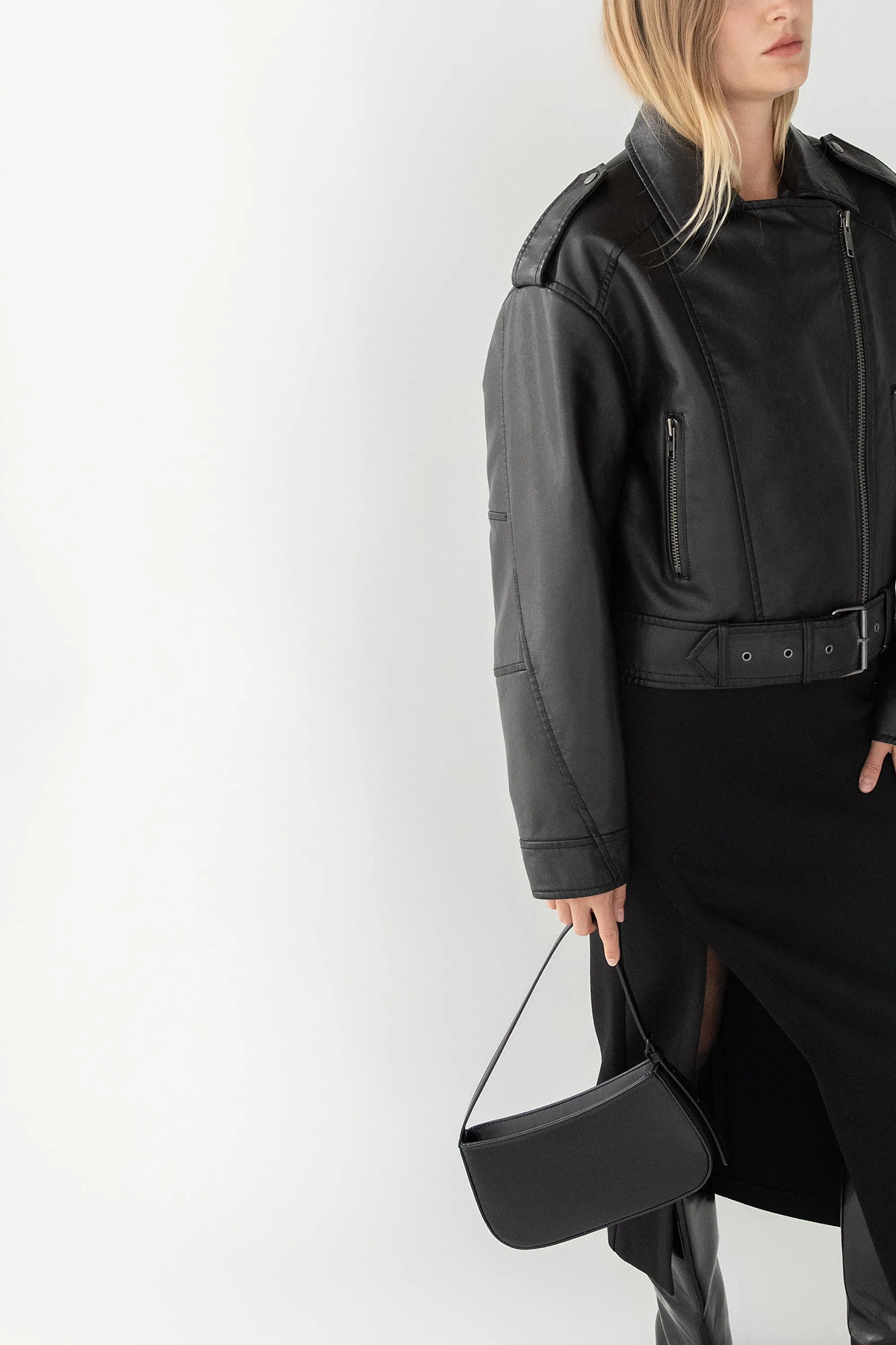 CROPPED VEGAN LEATHER MOTO JACKET