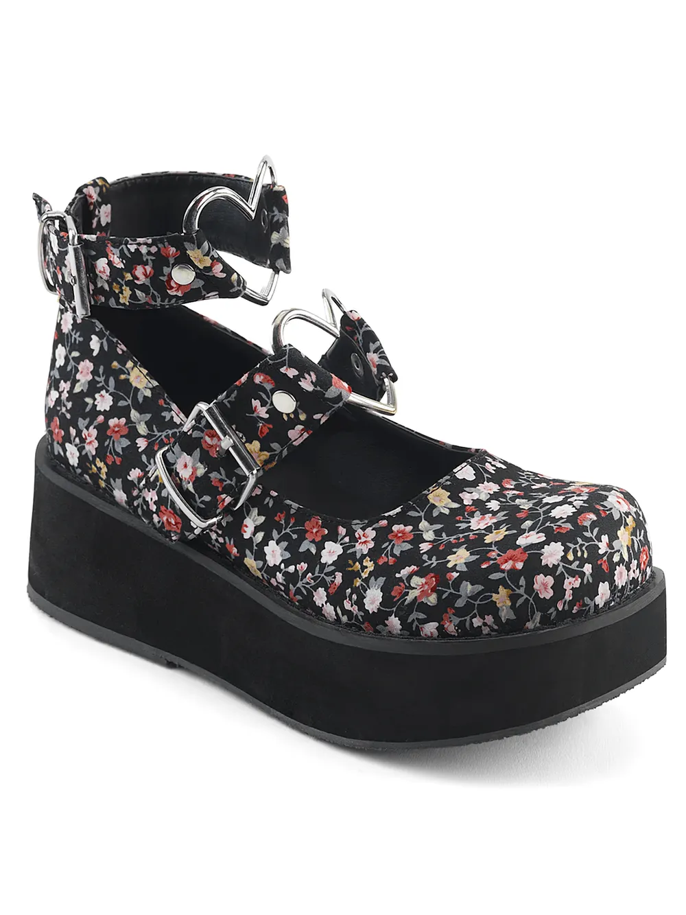 Floral Platforms, Mary Jane Style, with Heart Detail