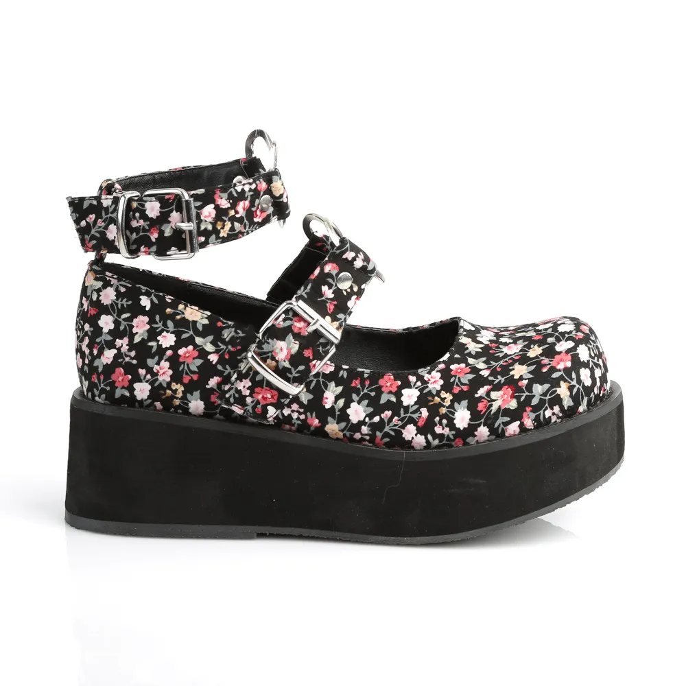 Floral Platforms, Mary Jane Style, with Heart Detail