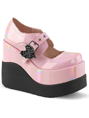 DEMONIA Pink Holographic Spider Buckle Platforms Shoes