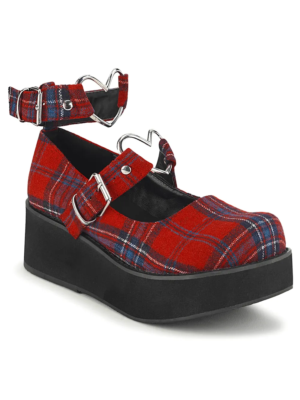 Red Plaid Platform Shoes with Heart Buckles