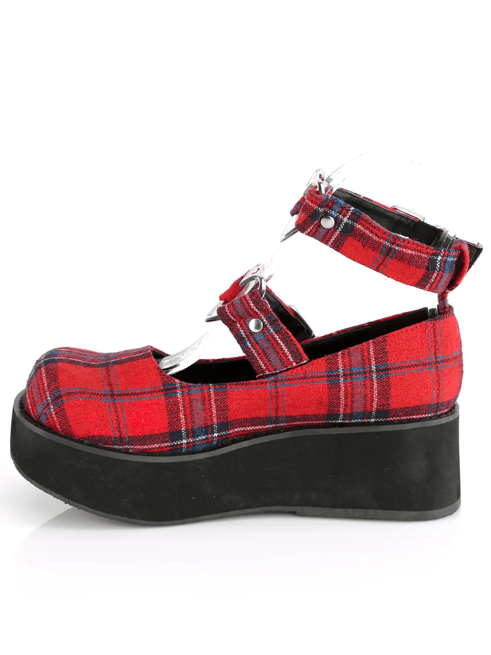 Red Plaid Platform Shoes with Heart Buckles