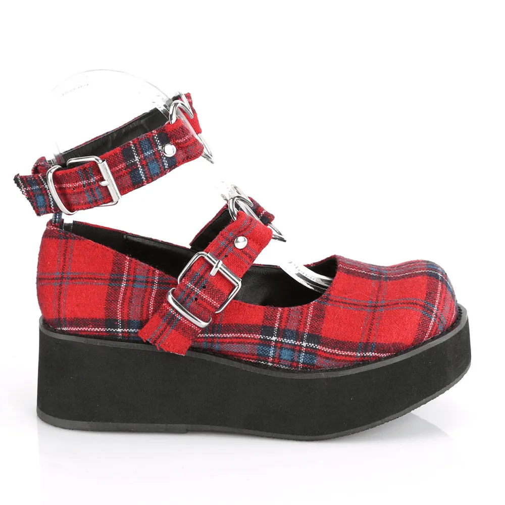 Red Plaid Platform Shoes with Heart Buckles