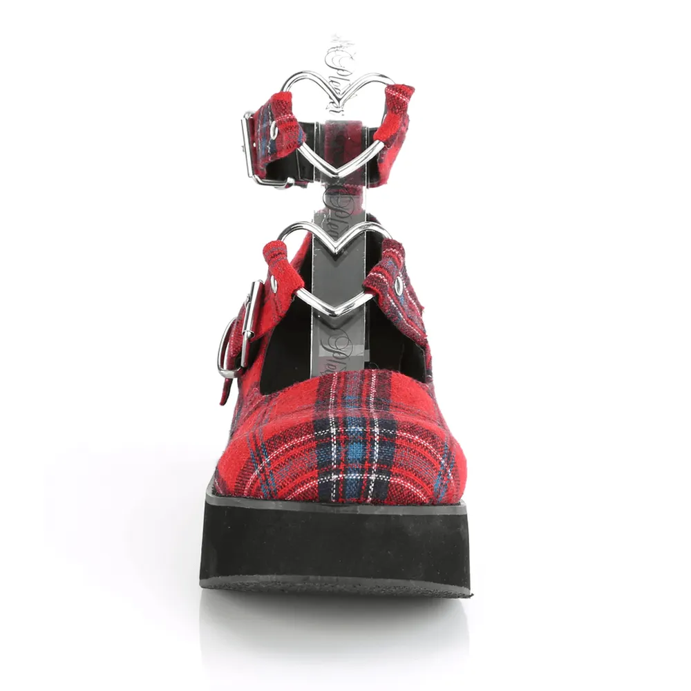 Red Plaid Platform Shoes with Heart Buckles