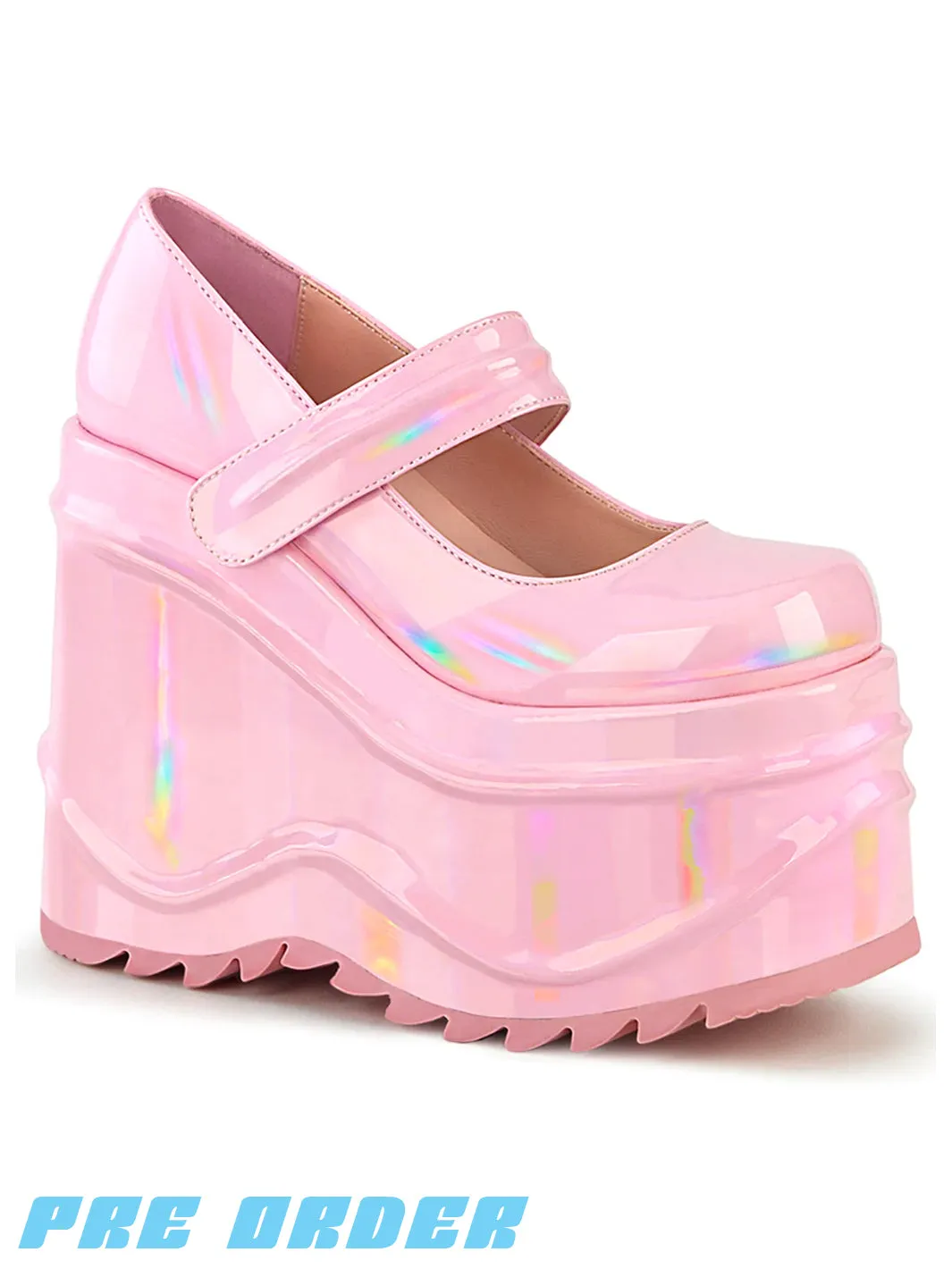 DEMONIA WAVE-32 - BABY PINK HOLOGRAM Shoes - Pre Order.