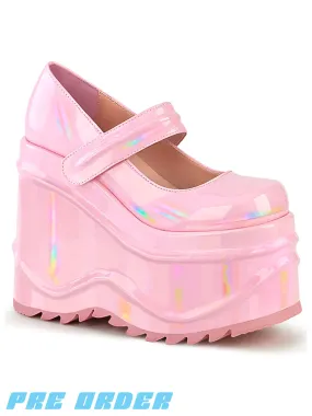 DEMONIA WAVE-32 - BABY PINK HOLOGRAM Shoes - Pre Order.