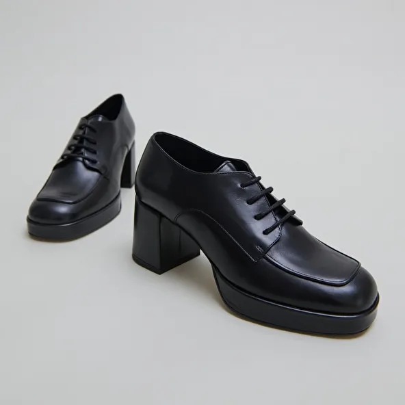 Derbies with heels in black leather