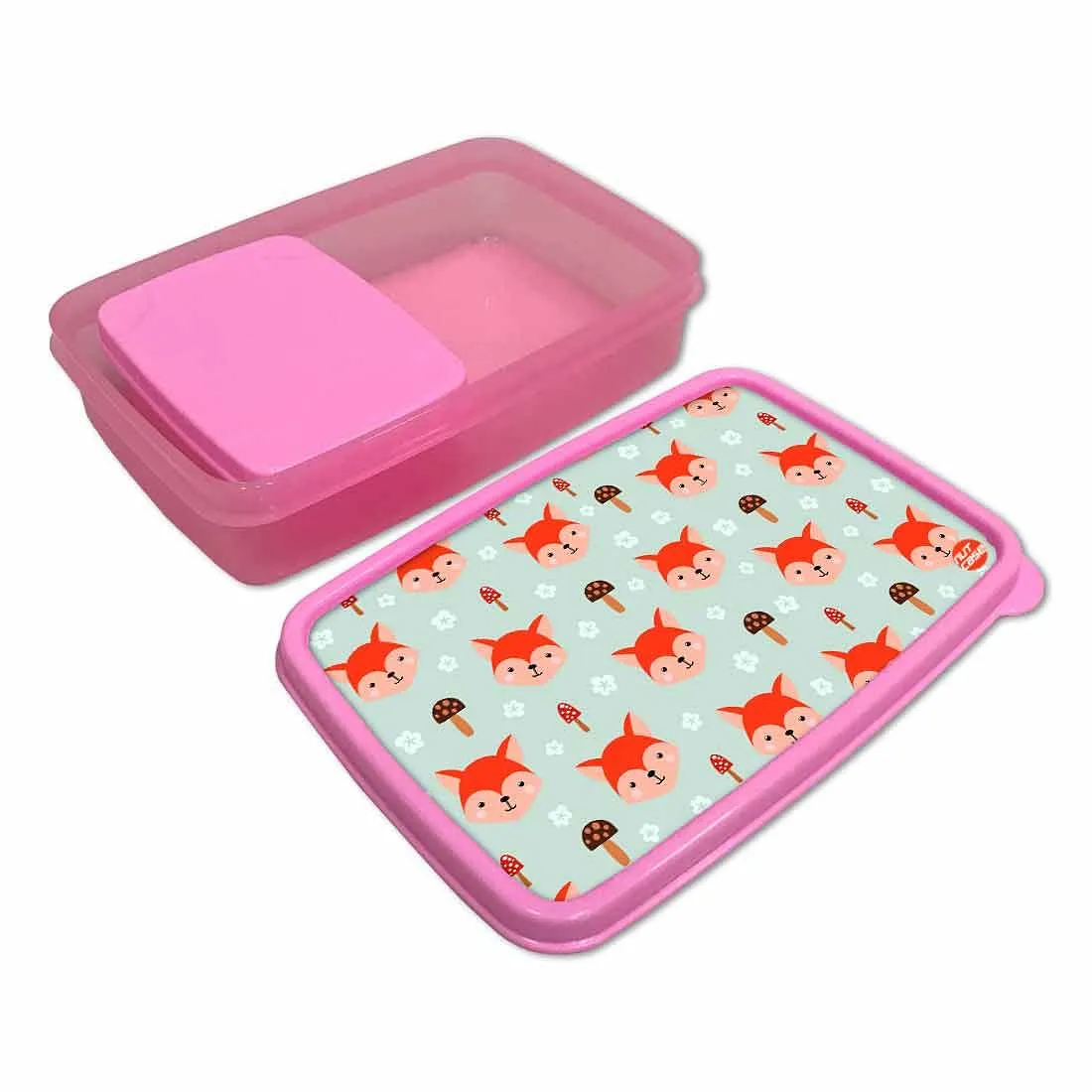 Designer Lunch Box for School Girl With Small Container - Fox