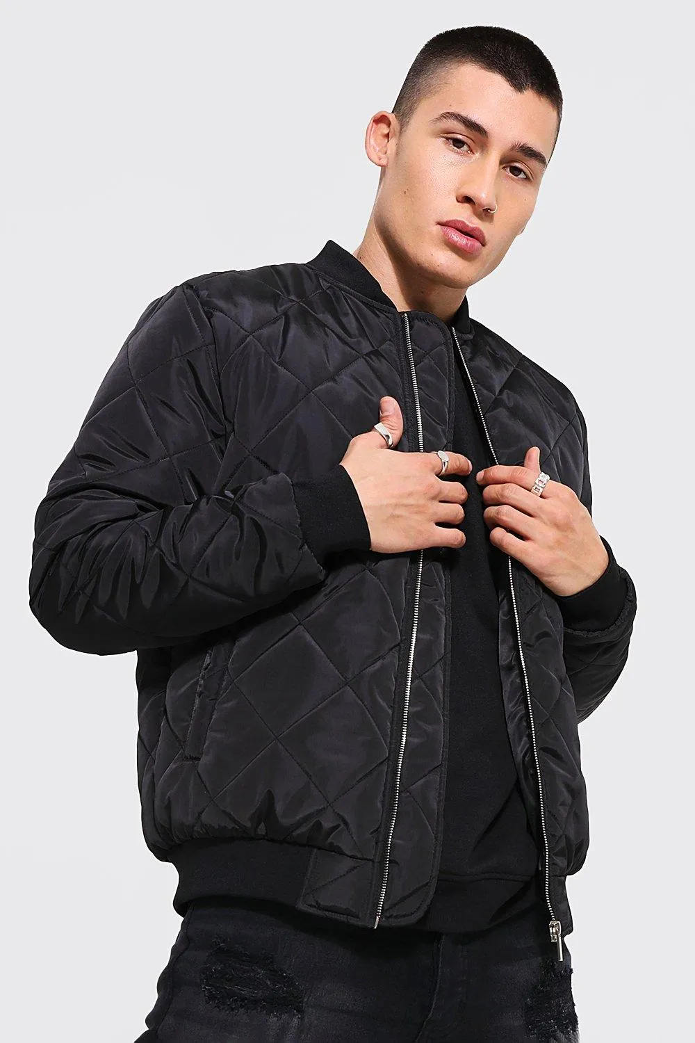 Diamond Quilted Bomber Jacket