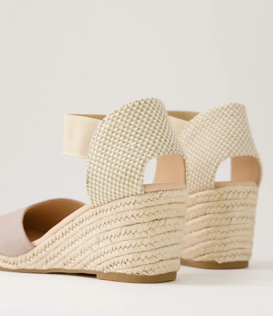 Stylish Falecia Taupe Elastic Canvas Wedges