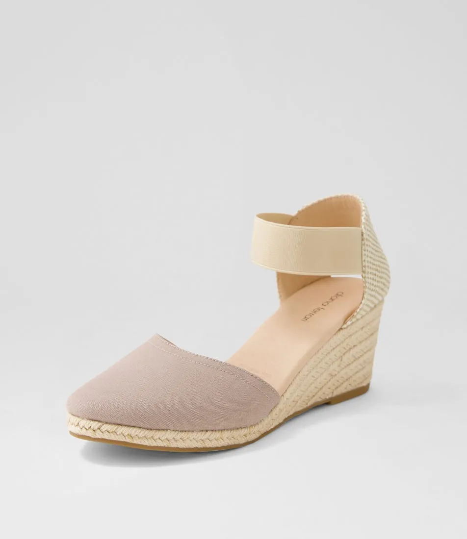 Stylish Falecia Taupe Elastic Canvas Wedges