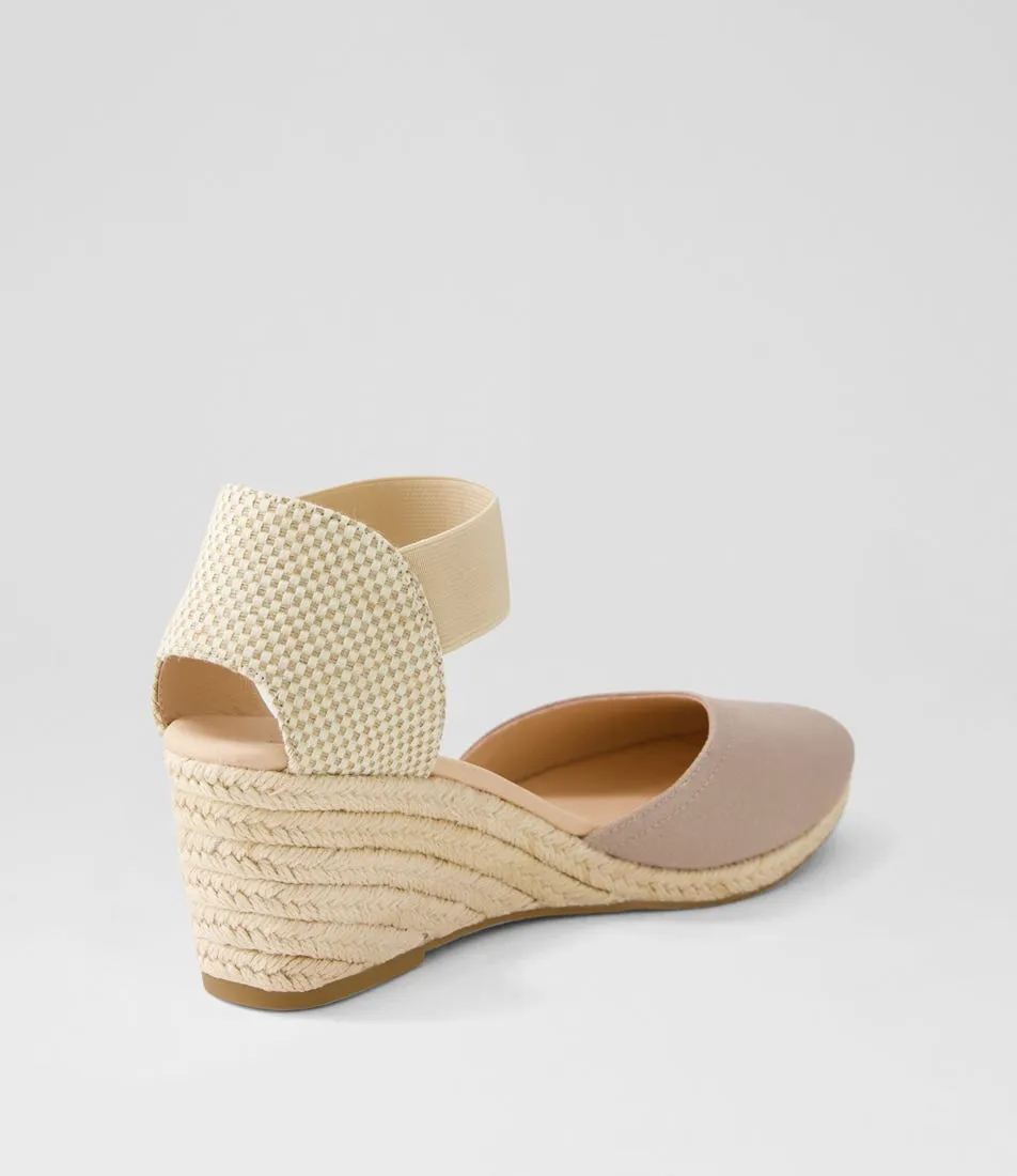 Stylish Falecia Taupe Elastic Canvas Wedges