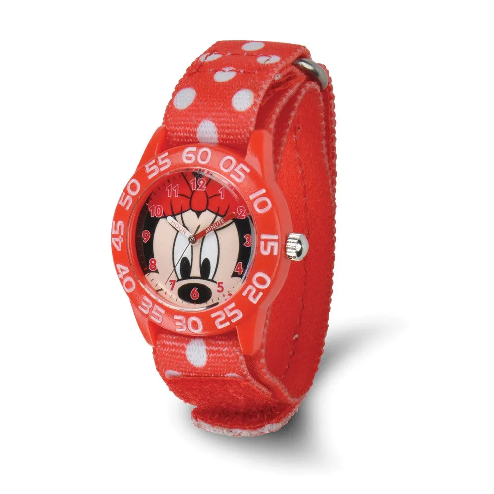 Disney Girls Minnie Mouse Red Time Teacher Watch in Acrylic Case with Velcro Strap