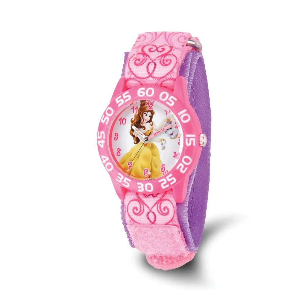 Disney Kids Belle Pink Strap Time Teaching Watch with Acrylic Case