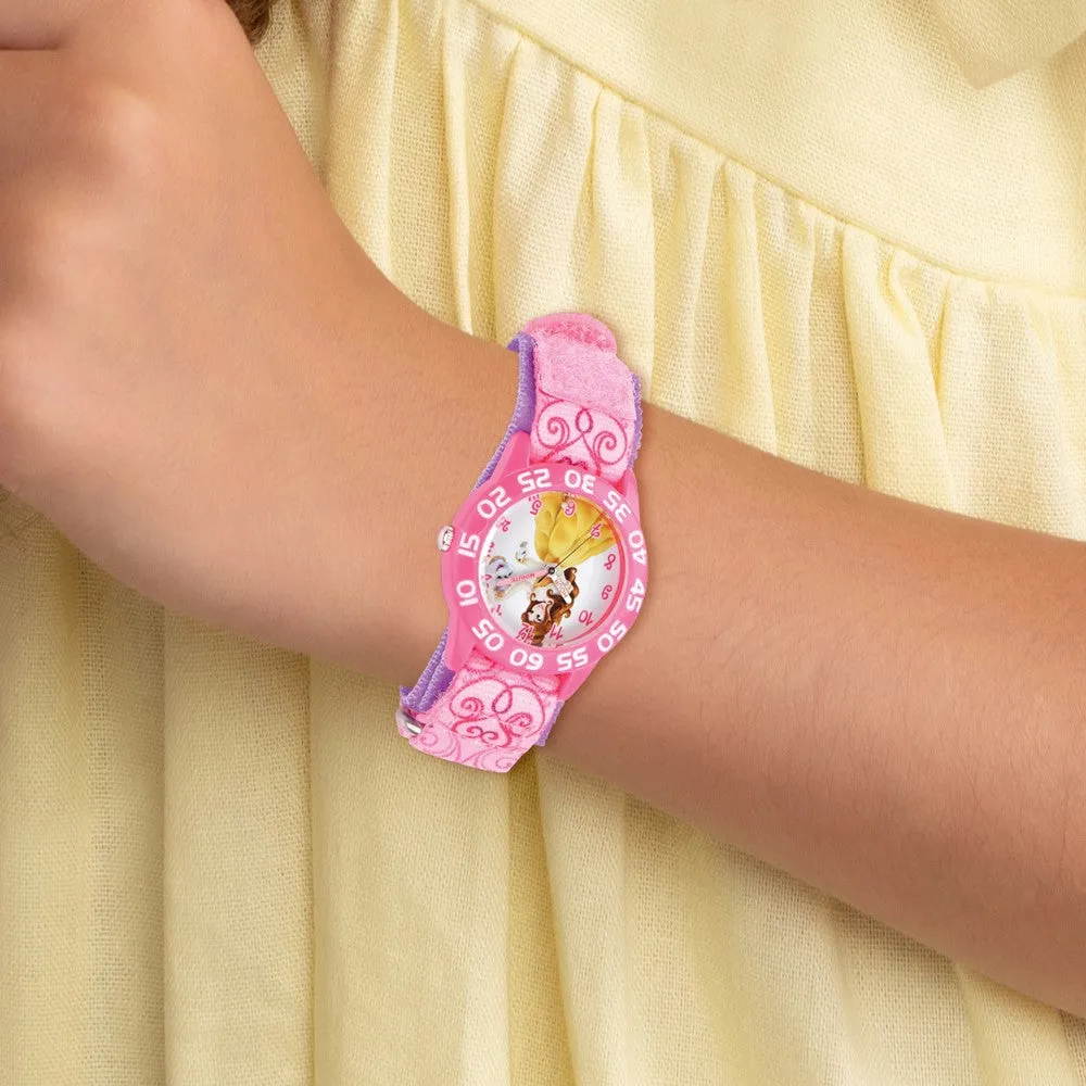 Disney Kids Belle Pink Strap Time Teaching Watch with Acrylic Case