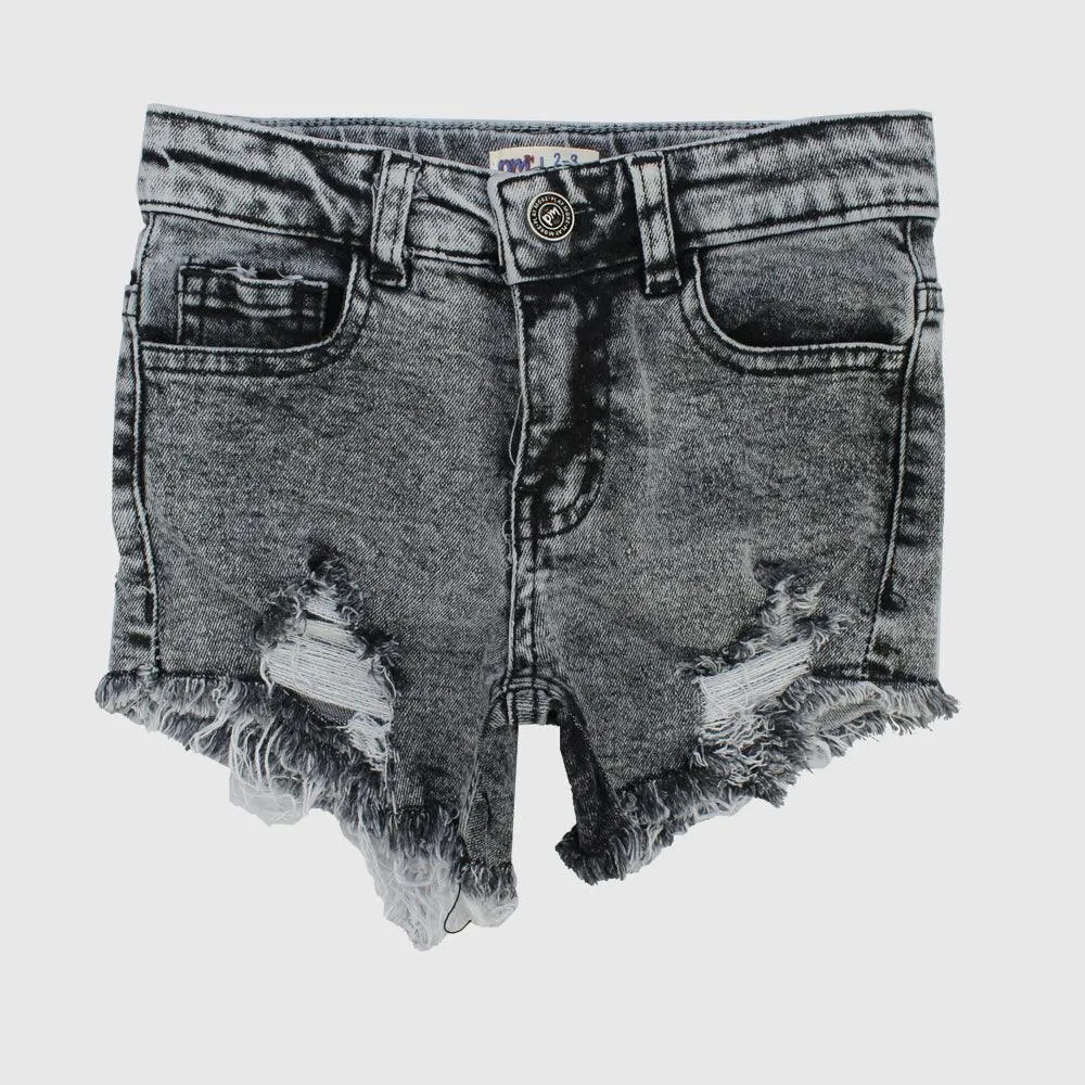 Distressed Black Denim Shorts