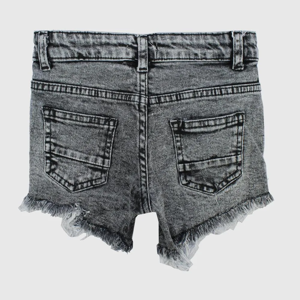 Distressed Black Denim Shorts