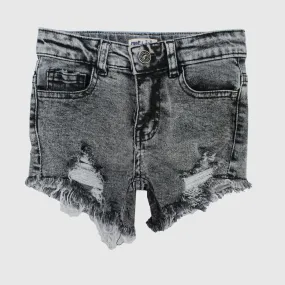 Distressed Black Denim Shorts