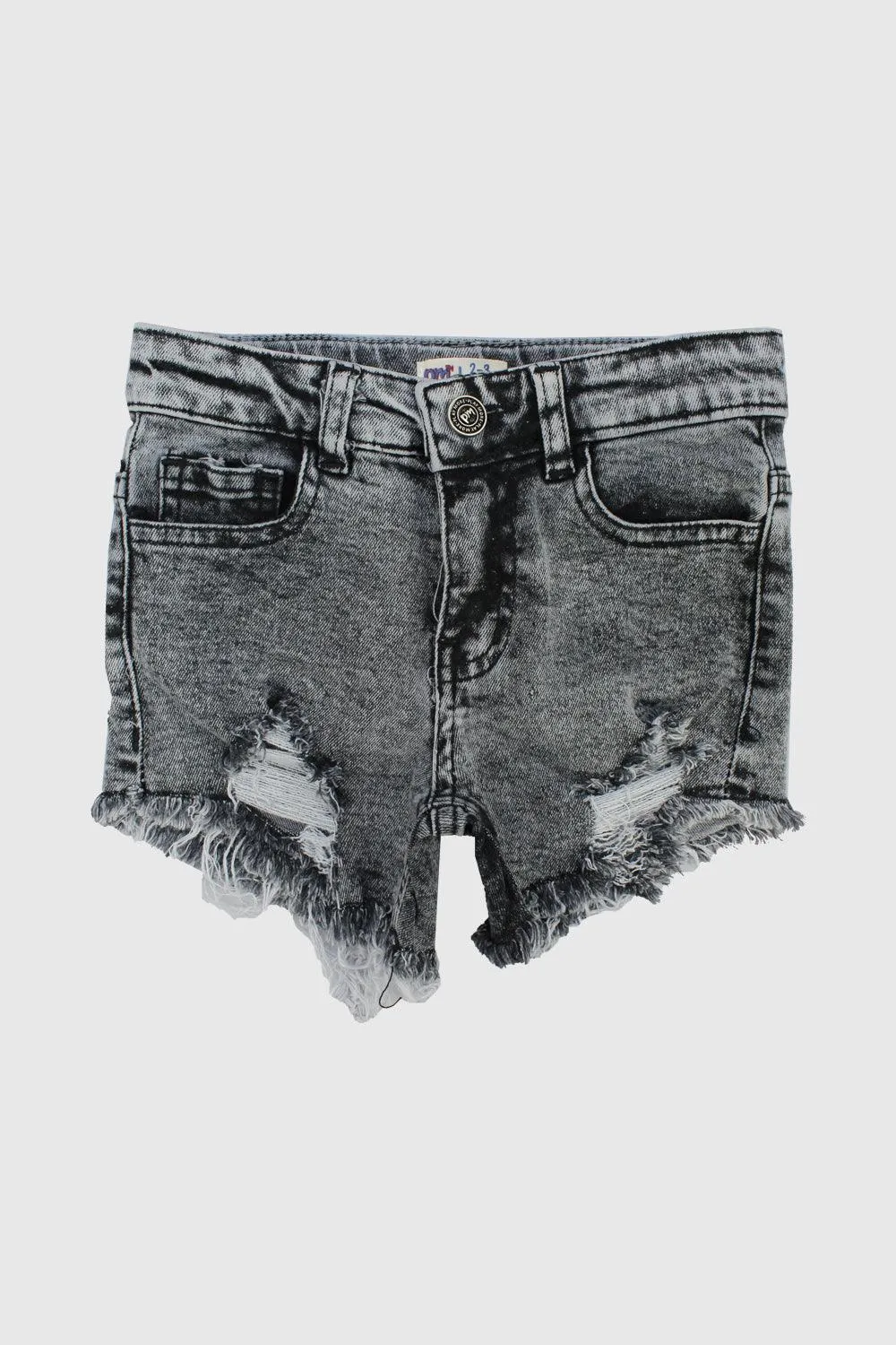 Distressed Black Denim Shorts