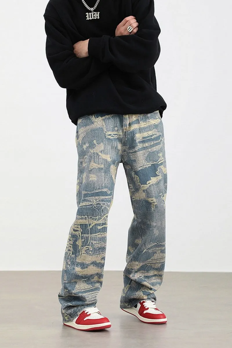 Distressed Patches Loose Jeans