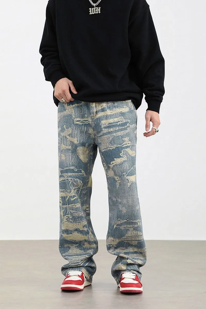 Distressed Patches Loose Jeans