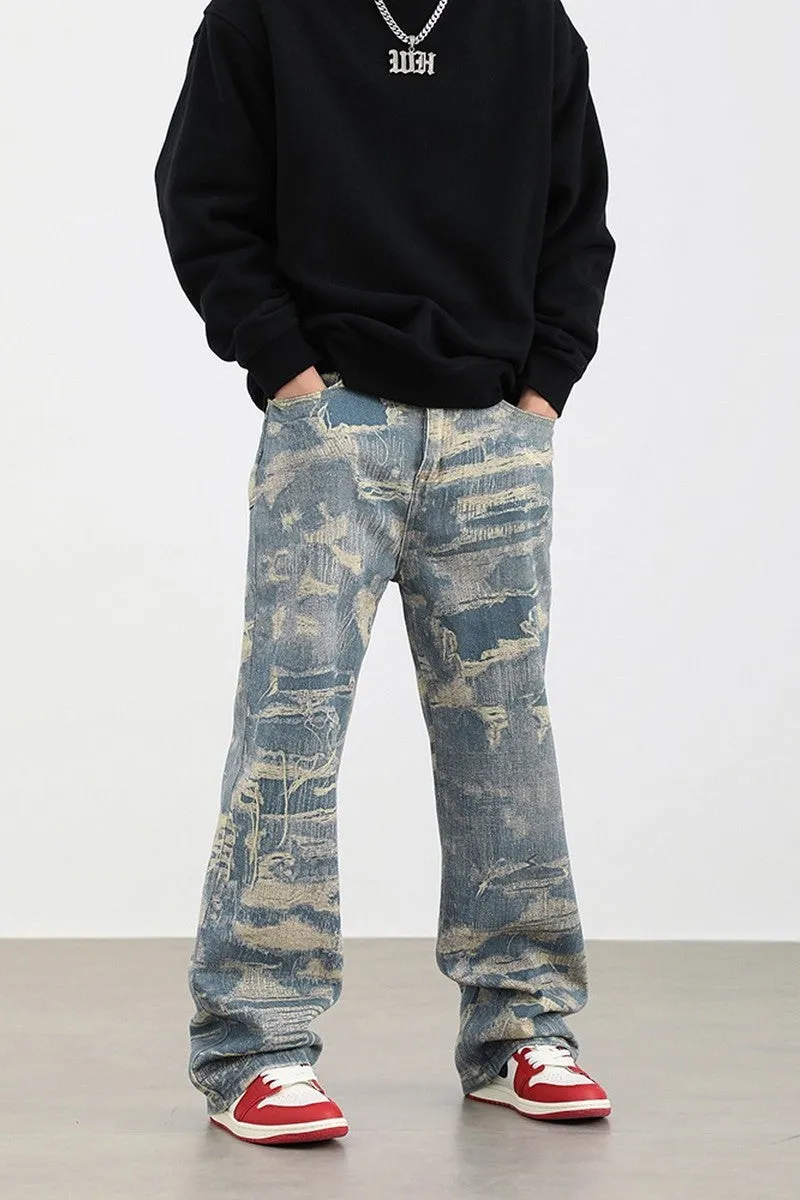 Distressed Patches Loose Jeans