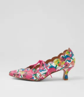 DJANGO & JULIETTE Caddie White Flowermania Leather Mary Jane Heels