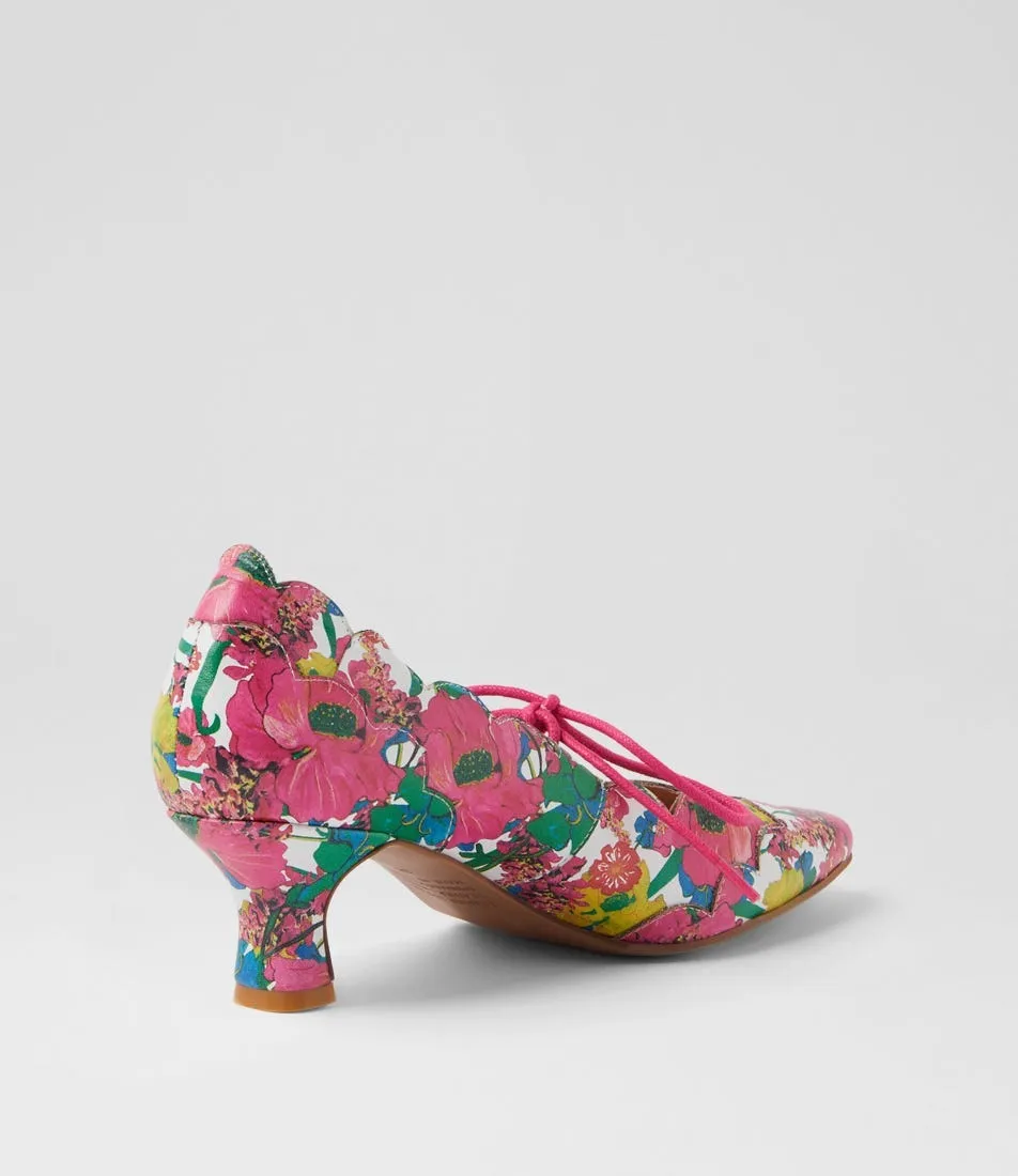 DJANGO & JULIETTE Caddie White Flowermania Leather Mary Jane Heels