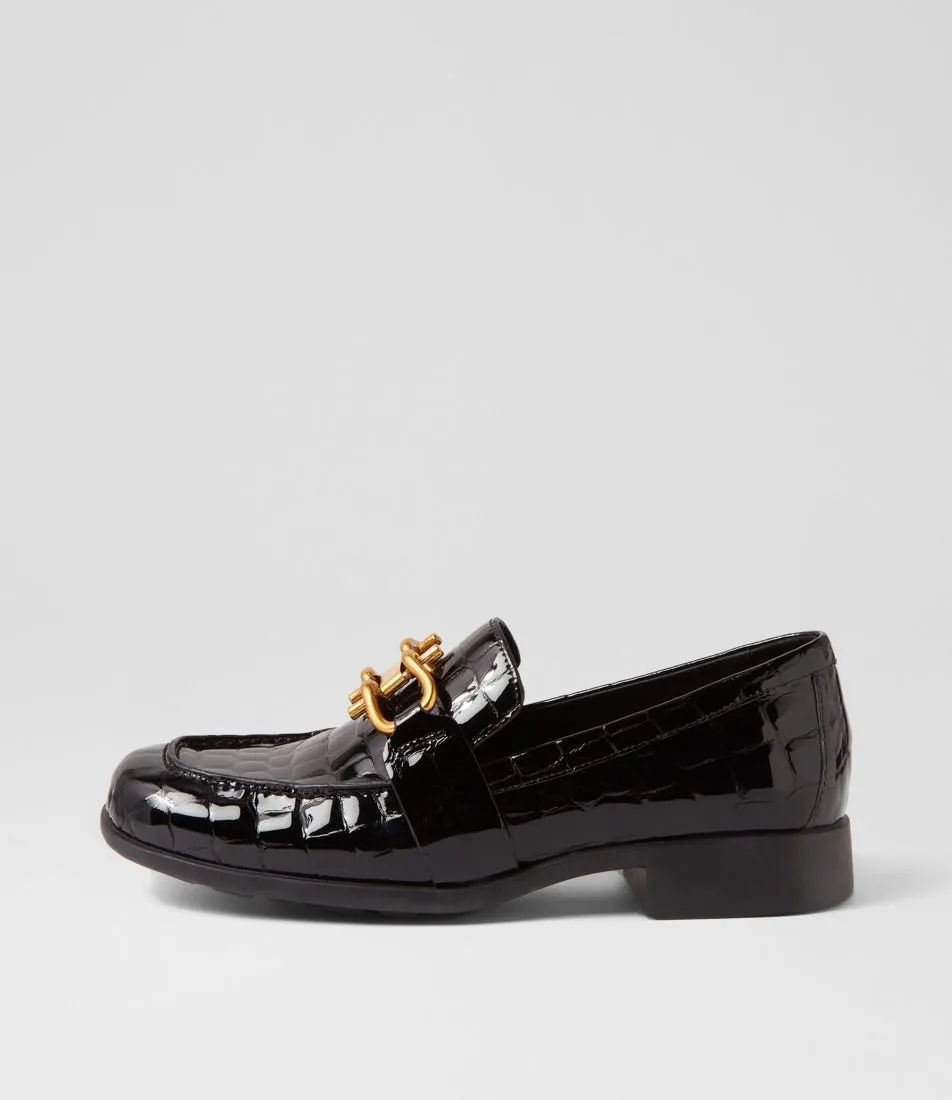 DJANGO & JULIETTE Illas Black Croc Leather Heels