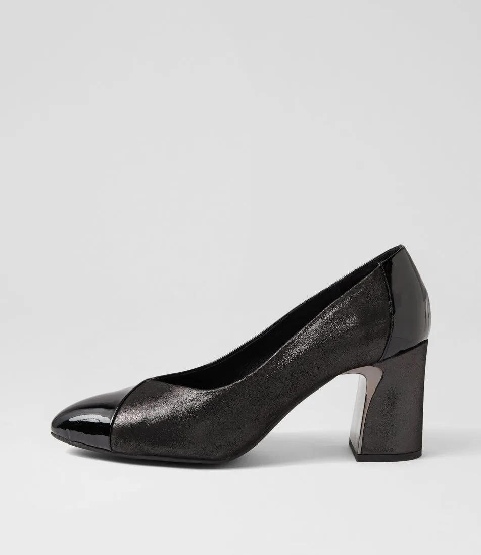 DJANGO & JULIETTE Kanns Black Shimmer Leather Patent Heels