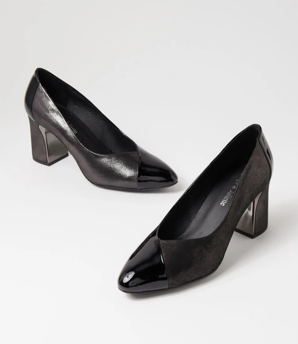 DJANGO & JULIETTE Kanns Black Shimmer Leather Patent Heels