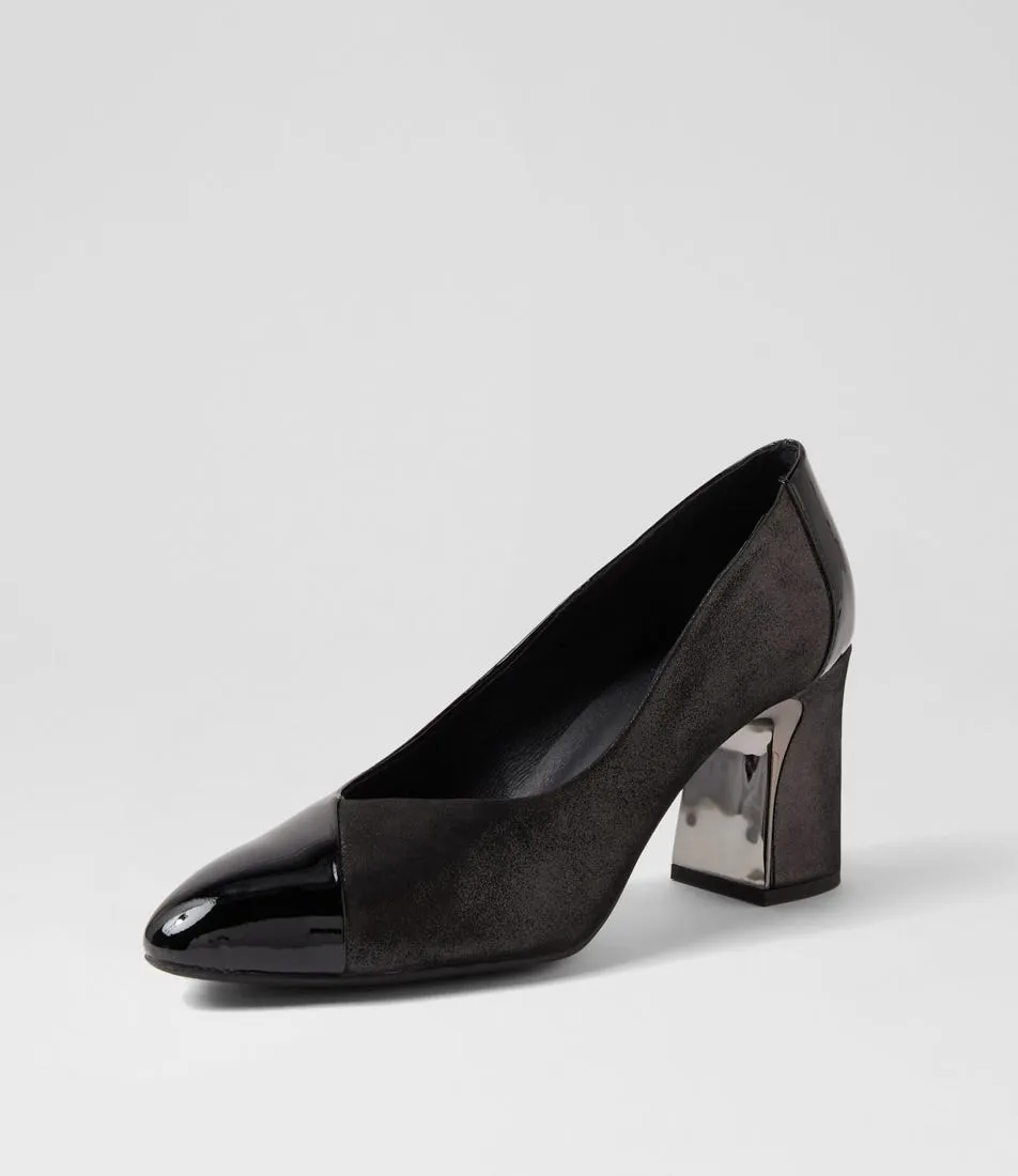 DJANGO & JULIETTE Kanns Black Shimmer Leather Patent Heels