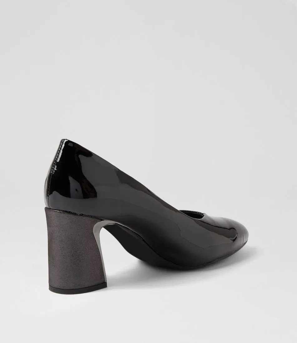 DJANGO & JULIETTE Kanns Black Shimmer Leather Patent Heels