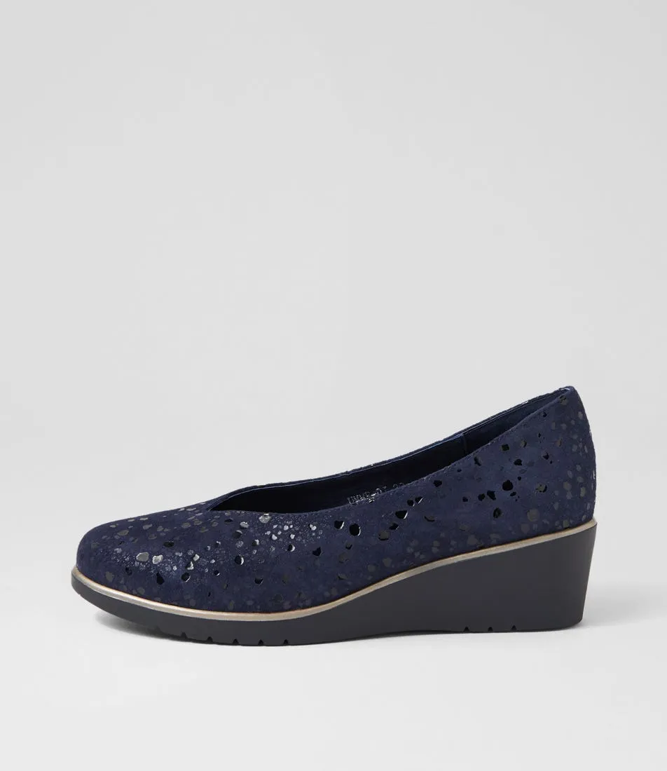 Trendy Umme Navy Sparkle Suede Heels