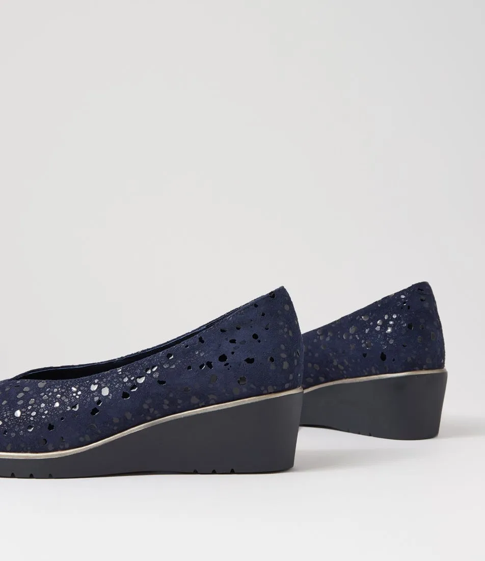 Trendy Umme Navy Sparkle Suede Heels