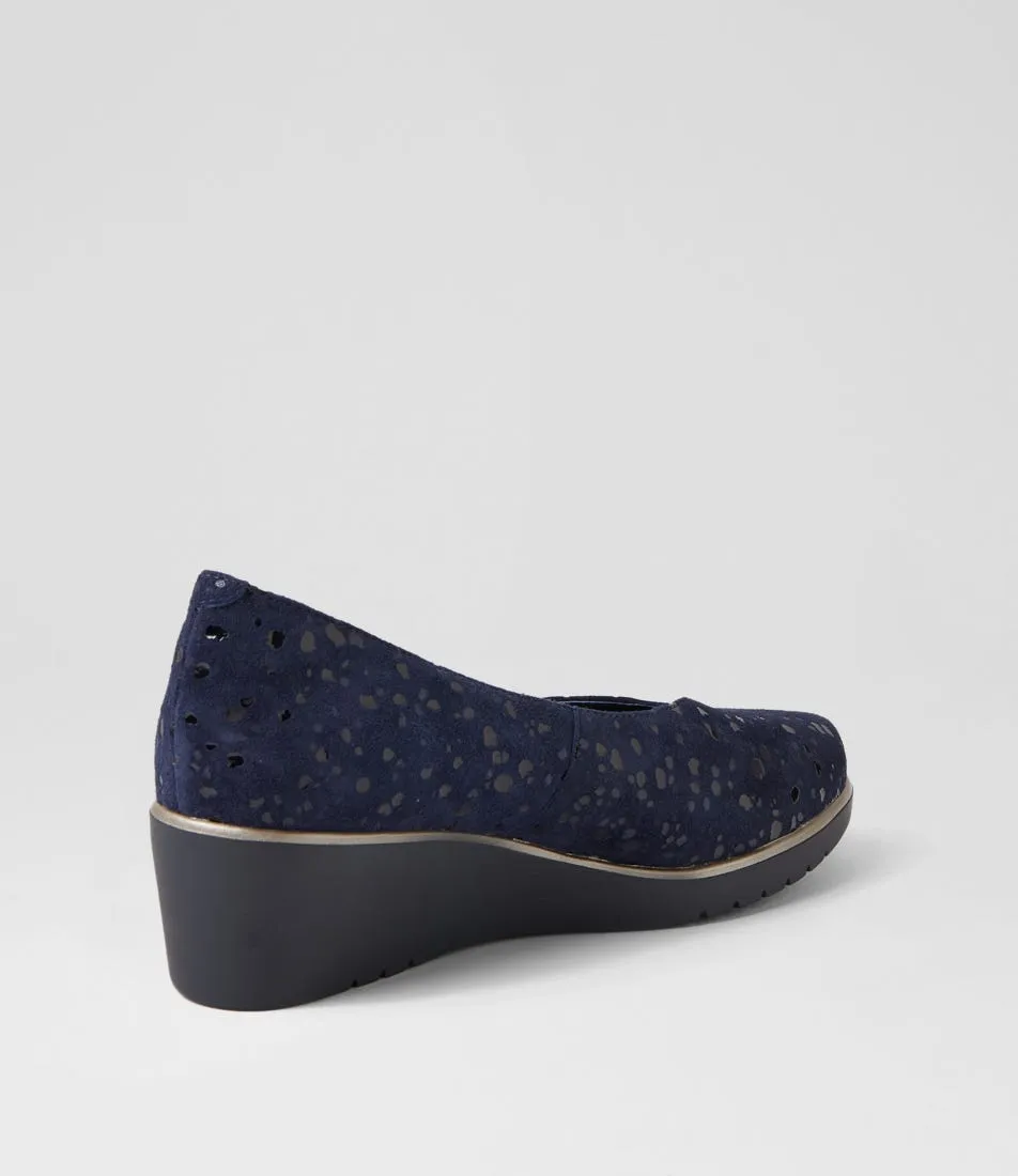 Trendy Umme Navy Sparkle Suede Heels