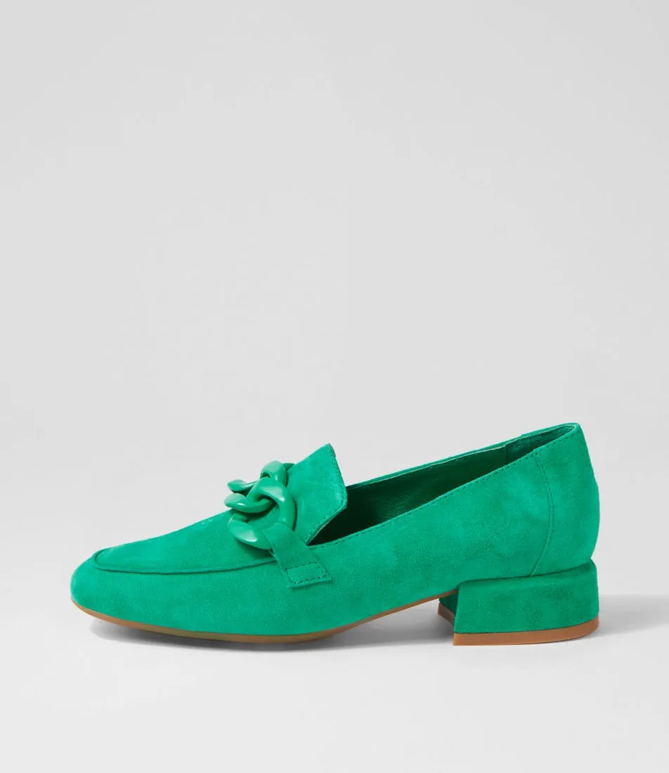 DJANGO & JULIETTE Vivek Light Emerald Suede Heels