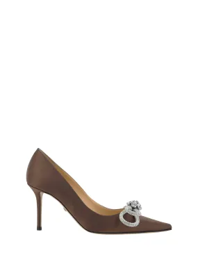 DOUBLE BOW BROWN SATIN PUMPS (85MM)