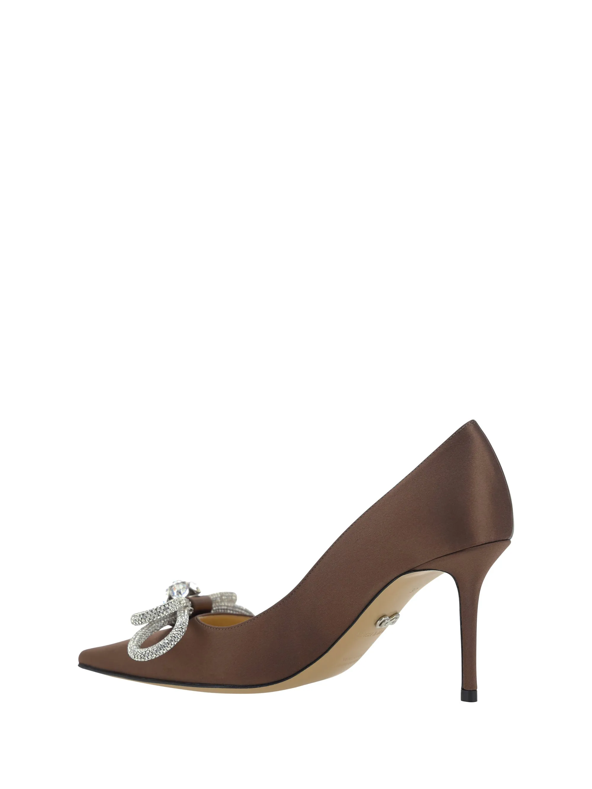 DOUBLE BOW BROWN SATIN PUMPS (85MM)