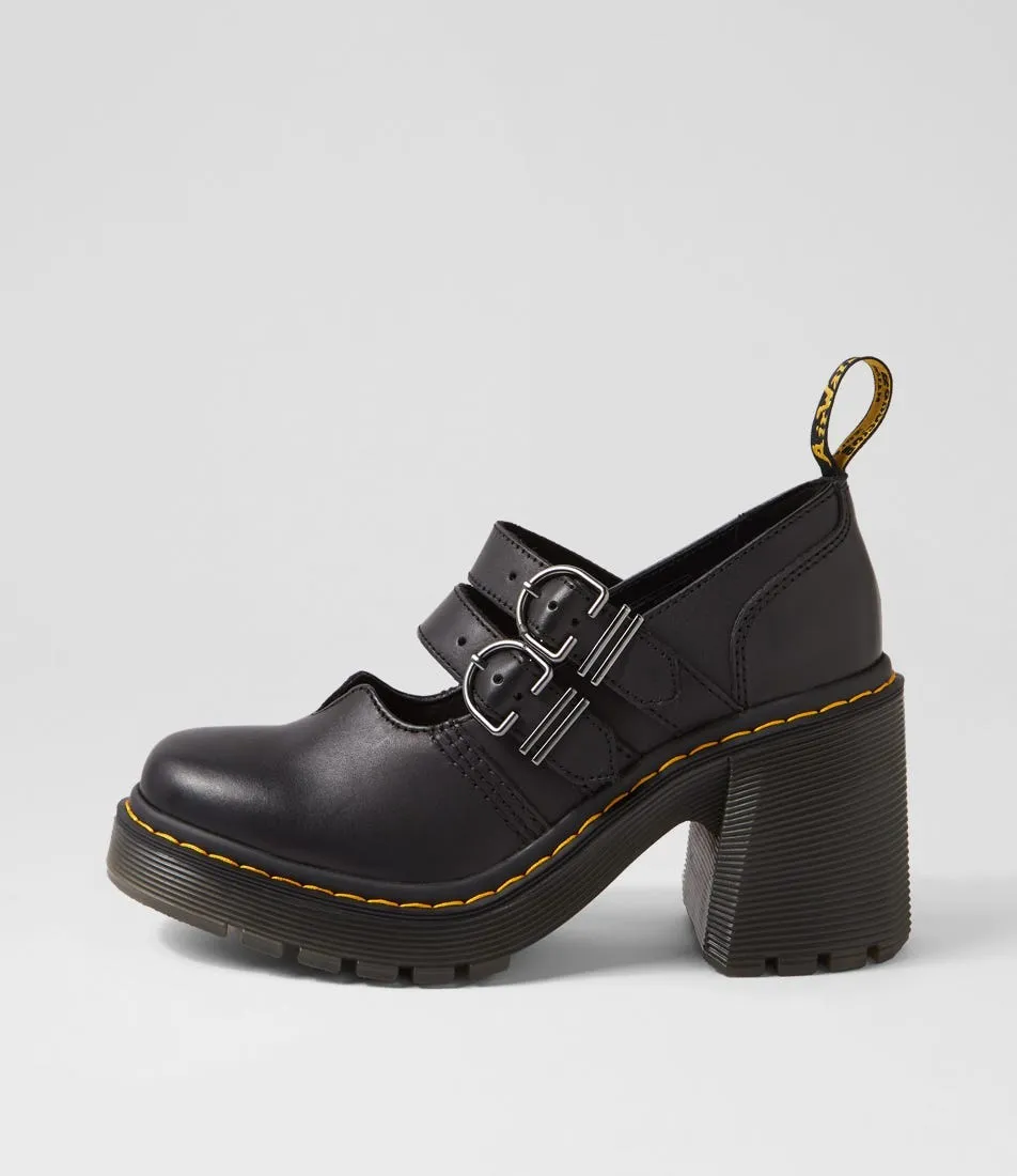 DR MARTEN Eviee Maryjane Black Leather Heels